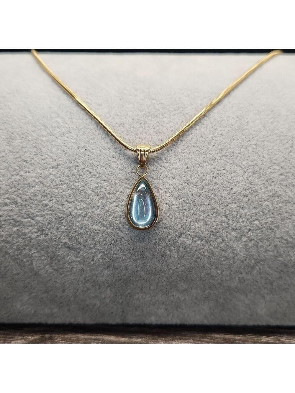 18k Gold Plated Stainless Steel Sky Blue Cat Eye Resin Pendant Chain Necklace
